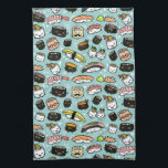 Cute Sushi Characters | Kawaii Sushi Patterned Kitchen Towel<br><div class="desc">Sushi Lover's Kitchen Towel. A variety of happy sushi friends including sashimi,  sushi rolls,  wasabi and ginger.</div>