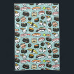 Cute Sushi Characters | Kawaii Sushi Patterned Kitchen Towel<br><div class="desc">Sushi Lover's Kitchen Towel. A variety of happy sushi friends including sashimi,  sushi rolls,  wasabi and ginger.</div>