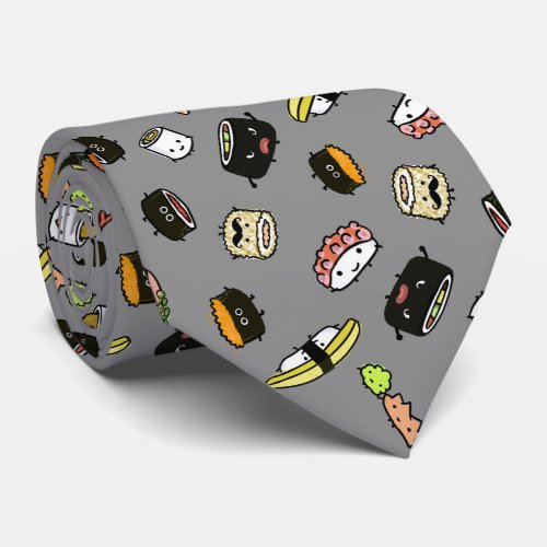 Cute Sushi Characters Pattern Funny Novelty Neck Tie