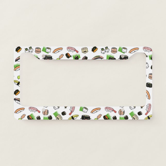 Cute Sushi Characters Pattern | Humorous Kawaii License Plate Frame (Front)