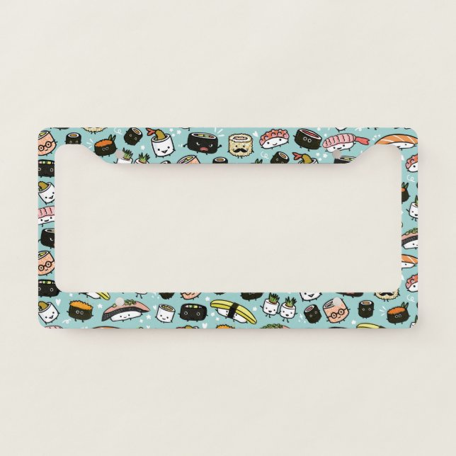 Cute Sushi Characters Pattern | Humorous Kawaii License Plate Frame (Front)