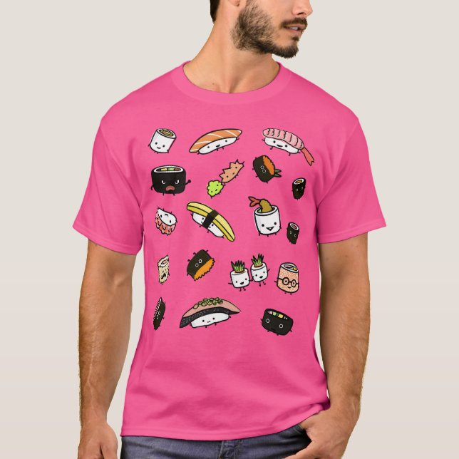 Cute Sushi Characters Pattern T-Shirt (Front)