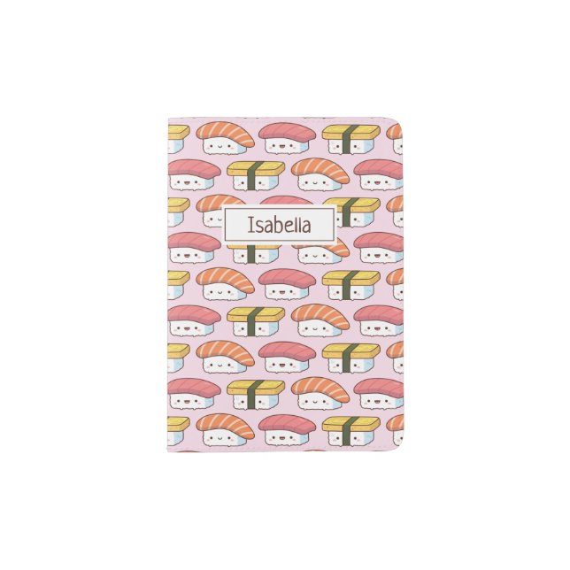 Cute Sushi Doodles Pattern Japan Personalized Passport Holder (Front)