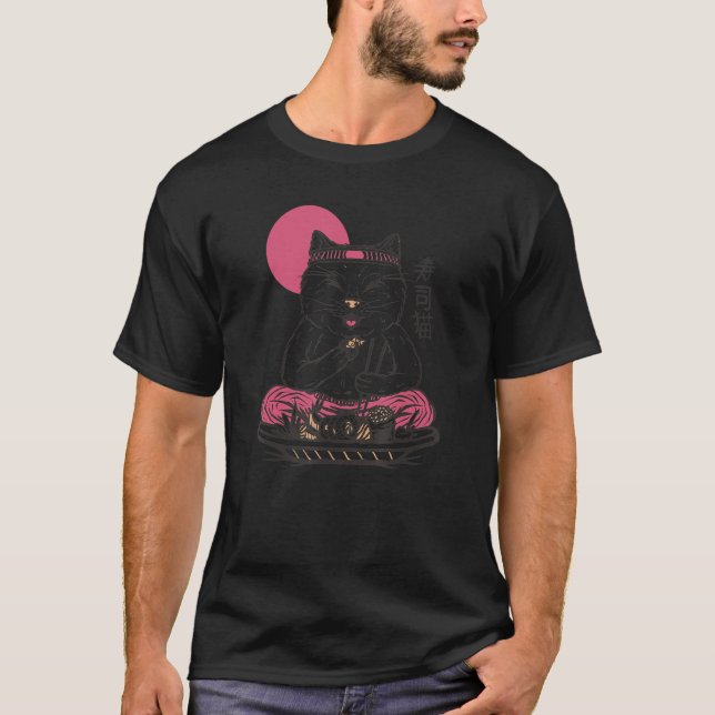 Cute Sushi Eating Cat  Animal Japan Food Pet 2 T-Shirt (Front)