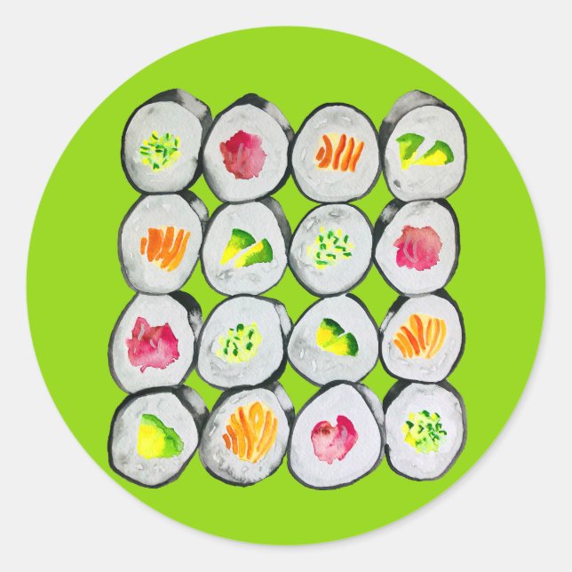 Cute sushi illustration art classic round sticker (Front)
