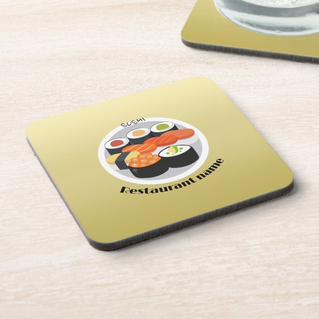 Cute Sushi Japan food gradient Personalized Name Beverage Coaster (Left Side)
