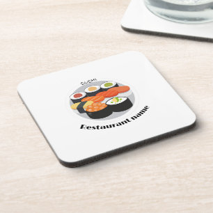 Cute Sushi Japan food gradient Personalized Name Beverage Coaster