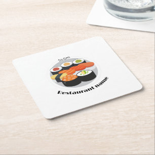 Cute Sushi Japan food minimal Personalized Name Square Paper Coaster