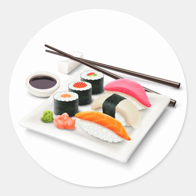 Cute sushi Japanese food Classic Round Sticker (Front)