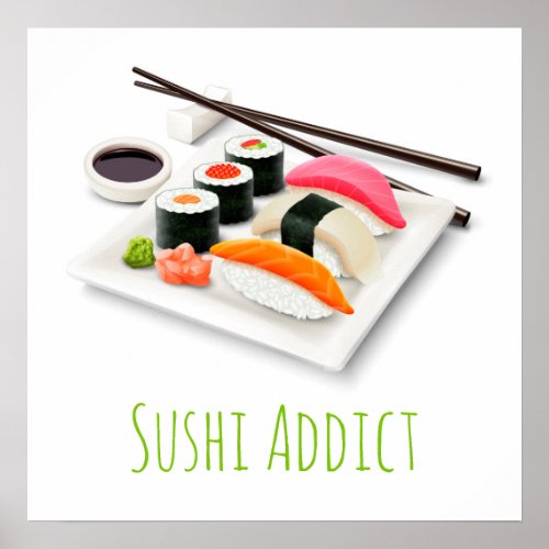Cute sushi Japanese food Poster