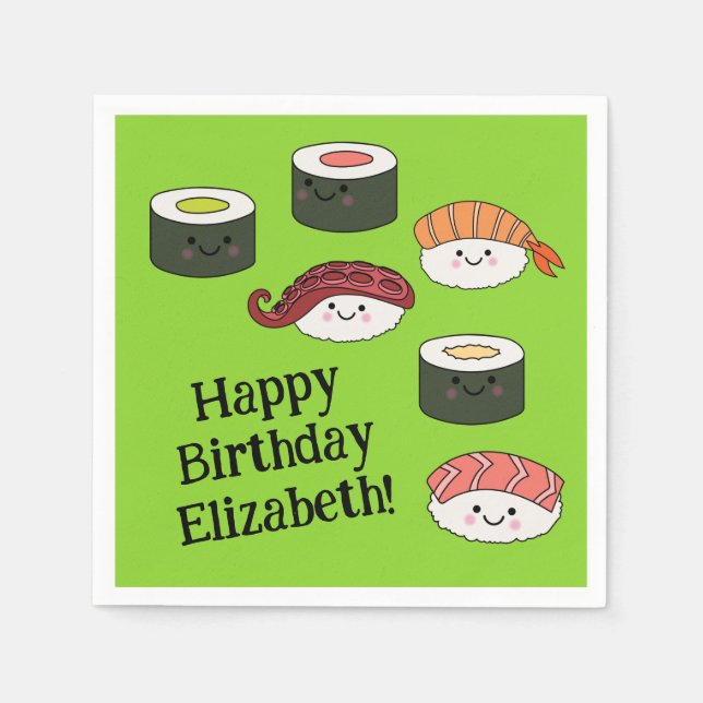 Cute Sushi Kids 1st Birthday Party Napkins (Front)