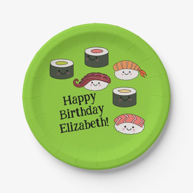 Cute Sushi Kids 1st Birthday Party Paper Plates (Front)
