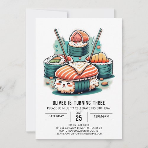 Cute Sushi Party Birthday Invitation