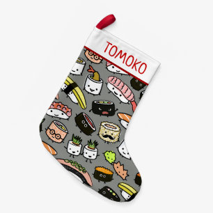 Cute Sushi Pattern Funny Kawaii Food Holiday Xmas Small Christmas Stocking