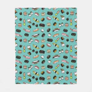 Cute Sushi Pattern Kawaii Sushi Characters Fleece Blanket