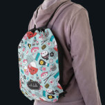 Cute Sushi Pattern Monogram Drawstring Backpack<br><div class="desc">A cute sushi pattern decorates this backpack. Pattern has kawaii rice bowls, sushi, soy sauce etc. So fun for a sushi lover and for back to school. Personalize it with your name. Designed for you by Blackberry Boulevard.</div>
