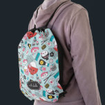 Cute Sushi Pattern Monogram Drawstring Backpack<br><div class="desc">A cute sushi pattern decorates this backpack. Pattern has kawaii rice bowls, sushi, soy sauce etc. So fun for a sushi lover and for back to school. Personalize it with your name. Designed for you by Blackberry Boulevard.</div>