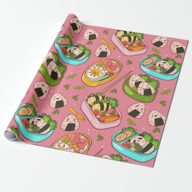 Cute Sushi Pattern Wrapping Paper (Unrolled)