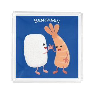 Cute sushi rice prawn friends cartoon acrylic tray