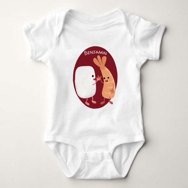 Cute sushi rice prawn friends cartoon baby bodysuit (Front)