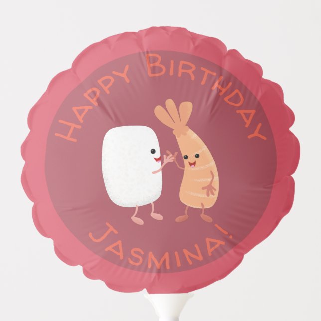 Cute sushi rice prawn friends cartoon balloon (Front)