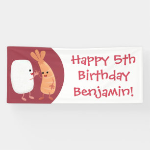 Cute sushi rice prawn friends cartoon banner