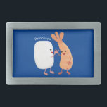 Cute sushi rice prawn friends cartoon belt buckle<br><div class="desc">Sushi rice and prawn best friends are giving each other a high five! Drawn in happy cute cartoon illustration style.</div>