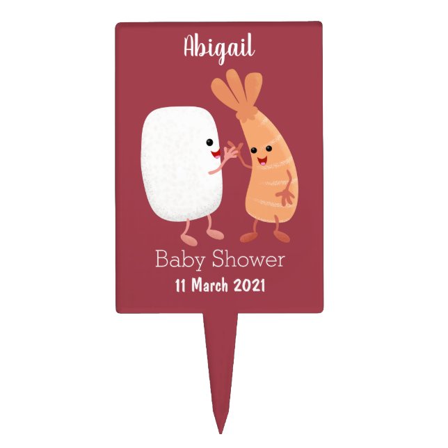 Cute sushi rice prawn friends cartoon cake topper (Front)