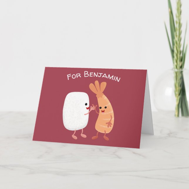 Cute sushi rice prawn friends cartoon card (Front)