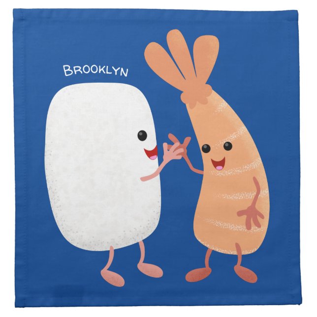 Cute sushi rice prawn friends cartoon cloth napkin (Front)
