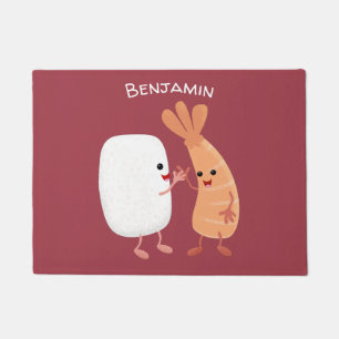 Cute sushi rice prawn friends cartoon doormat