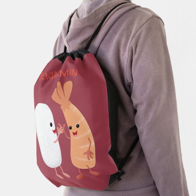 Cute sushi rice prawn friends cartoon drawstring bag (Insitu)