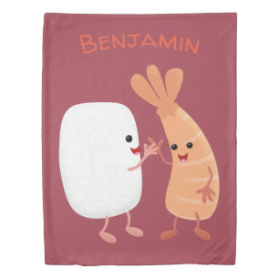 Cute sushi rice prawn friends cartoon duvet cover