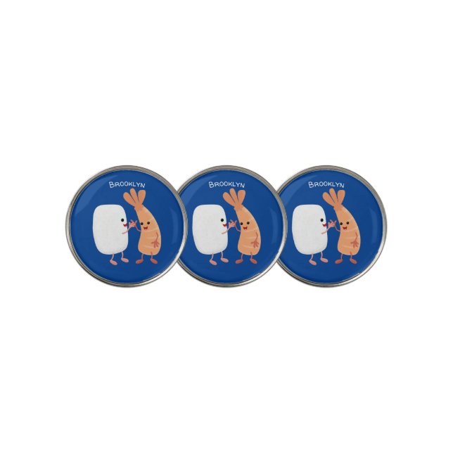 Cute sushi rice prawn friends cartoon golf ball marker (3 Up)