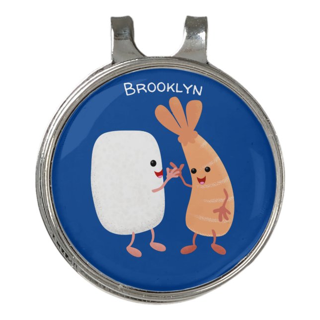 Cute sushi rice prawn friends cartoon golf hat clip (Front)