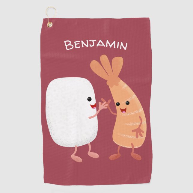 Cute sushi rice prawn friends cartoon golf towel (Front)