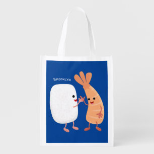 Cute sushi rice prawn friends cartoon grocery bag