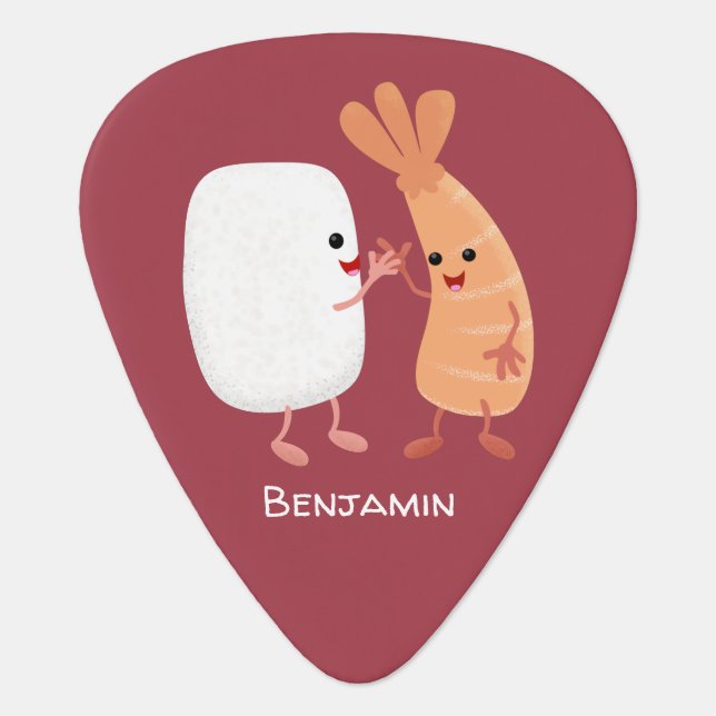 Cute sushi rice prawn friends cartoon guitar pick (Front)
