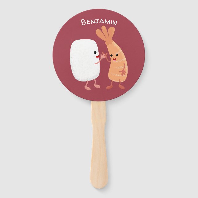 Cute sushi rice prawn friends cartoon hand fan (Front)
