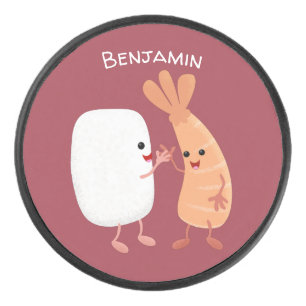 Cute sushi rice prawn friends cartoon hockey puck