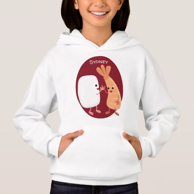 Cute sushi rice prawn friends cartoon hoodie (Front)