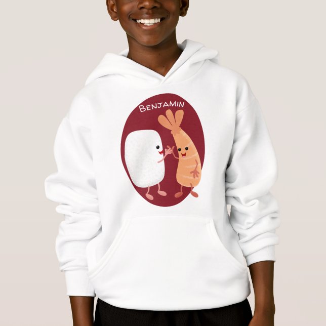 Cute sushi rice prawn friends cartoon hoodie (Front)