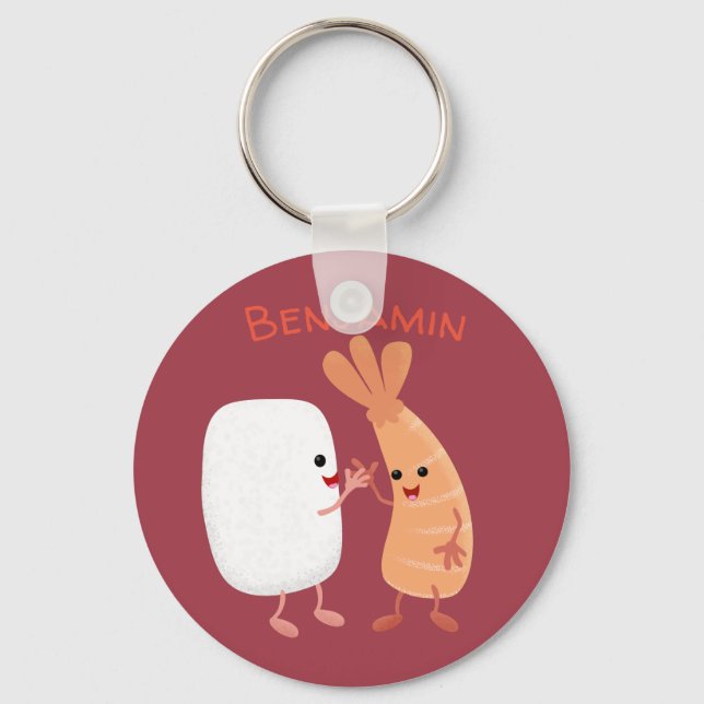 Cute sushi rice prawn friends cartoon keychain (Front)
