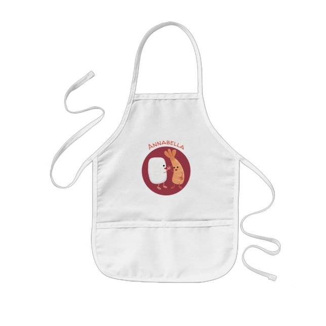 Cute sushi rice prawn friends cartoon kids' apron (Front)