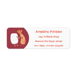 Cute sushi rice prawn friends cartoon label