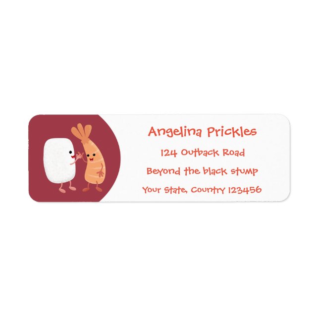 Cute sushi rice prawn friends cartoon label (Front)