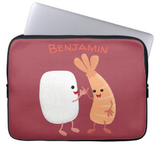 Cute sushi rice prawn friends cartoon laptop sleeve