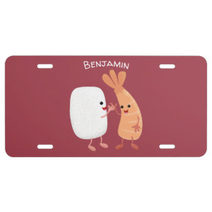 Cute sushi rice prawn friends cartoon license plate