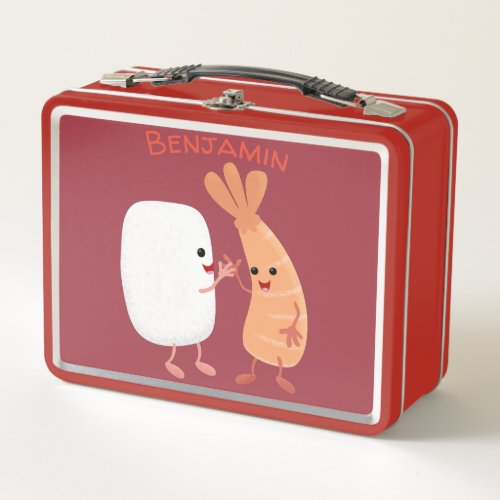 Cute sushi rice prawn friends cartoon metal lunch box