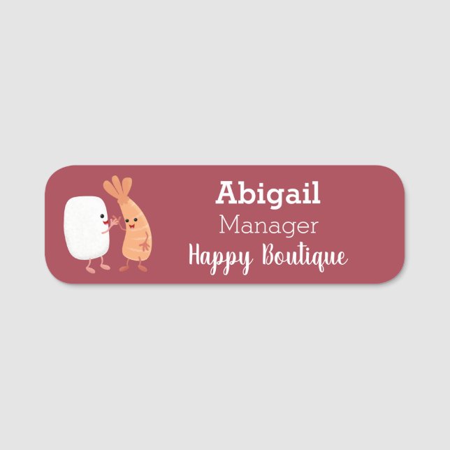 Cute sushi rice prawn friends cartoon  name tag (Front)